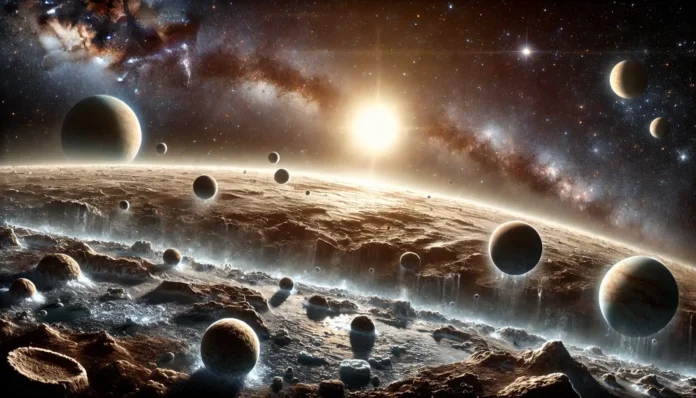 Planets spawning from larger surface, illustration